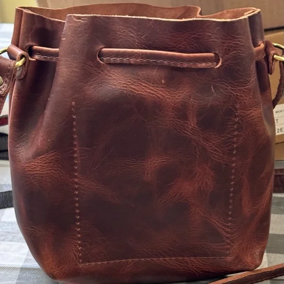 Brown Leather Drawstring Small Lava Bucket Bag - Picture 2 of 5